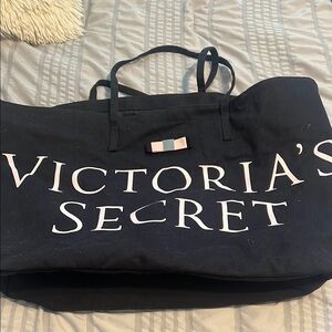 Victoria's Secret Black Canvas Tote Bag with Bold Branding